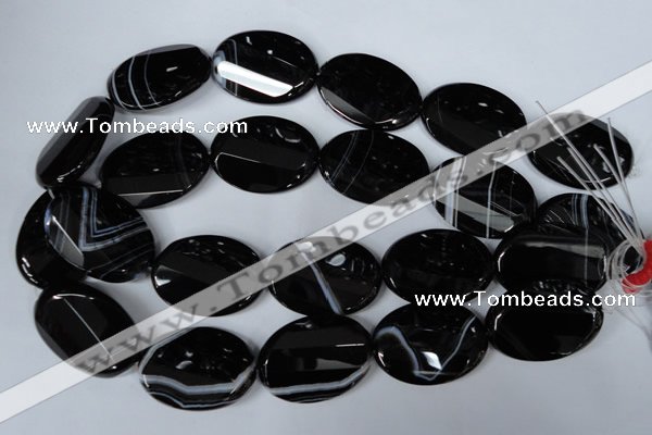 CAG3087 15.5 inches 25*35mm faceted oval black line agate beads