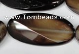 CAG3091 15.5 inches 25*50mm faceted oval black line agate beads