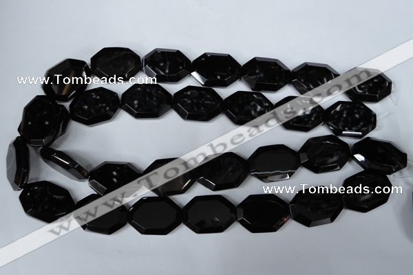 CAG3108 15.5 inches 18*25mm octagonal black line agate beads