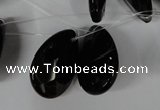 CAG3109 Top-drilled 18*25mm faceted flat teardrop black line agate beads