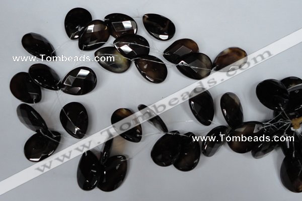 CAG3110 Top-drilled 18*25mm faceted flat teardrop black line agate beads