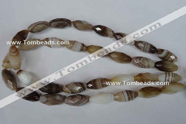 CAG3130 15.5 inches 12*25mm faceted rice brown line agate beads