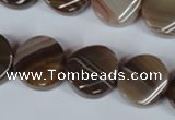 CAG3152 15.5 inches 16mm twisted coin brown line agate beads