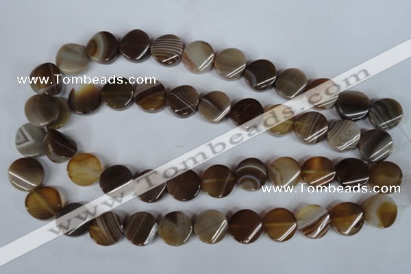 CAG3152 15.5 inches 16mm twisted coin brown line agate beads
