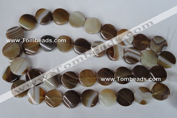 CAG3154 15.5 inches 20mm twisted coin brown line agate beads