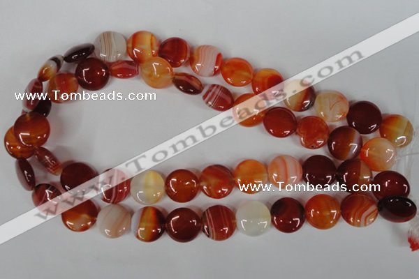 CAG3183 15.5 inches 14mm flat round red line agate beads