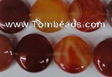 CAG3185 15.5 inches 18mm flat round red line agate beads