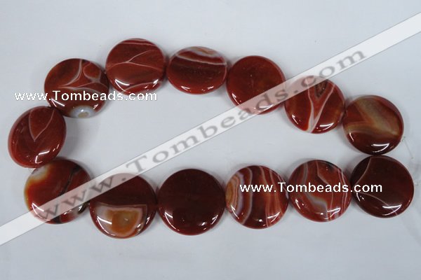 CAG3188 15.5 inches 30mm flat round red line agate beads