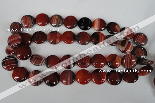 CAG3190 15.5 inches 20mm flat round red line agate beads