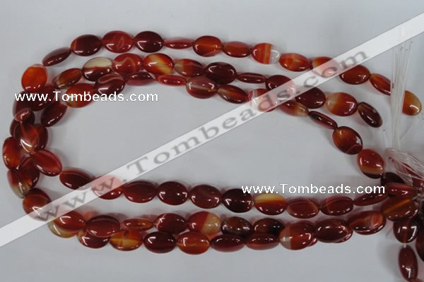 CAG3192 15.5 inches 10*14mm oval red line agate beads