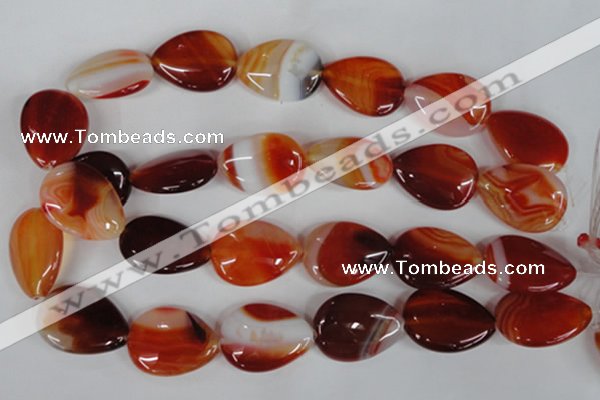 CAG3217 15.5 inches 22*30mm flat teardrop red line agate beads