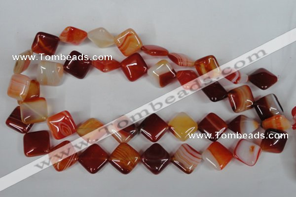CAG3234 15.5 inches 16*16mm diamond red line agate beads