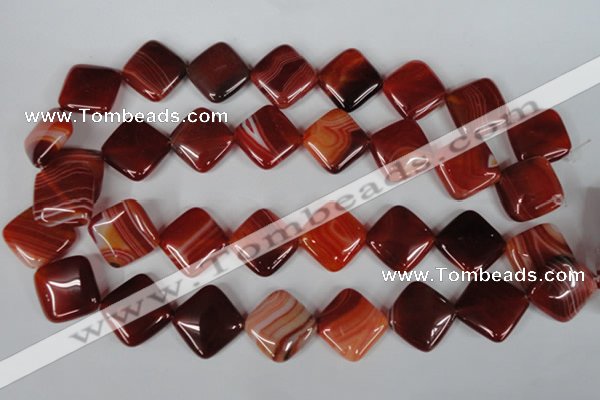 CAG3235 15.5 inches 18*18mm diamond red line agate beads