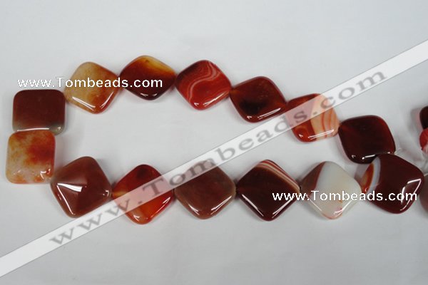 CAG3237 15.5 inches 25*25mm diamond red line agate beads