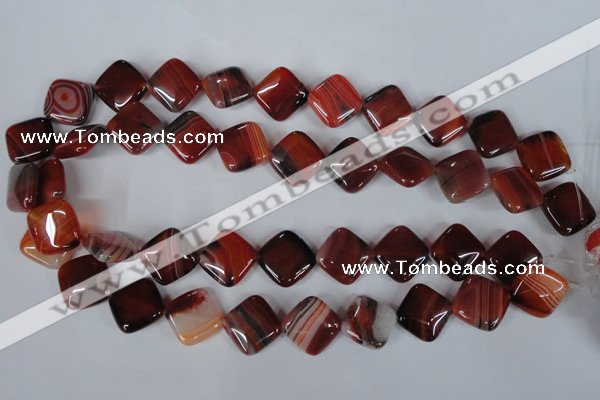 CAG3240 15.5 inches 16*16mm diamond red line agate beads