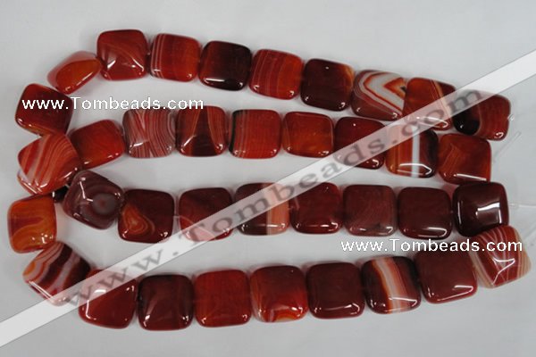 CAG3245 15.5 inches 20*20mm square red line agate beads