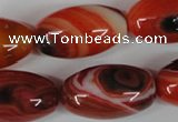 CAG3274 15.5 inches 16*30mm rice red line agate beads