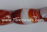 CAG3275 15.5 inches 18*30mm drum red line agate beads