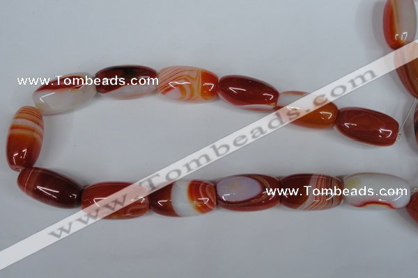 CAG3275 15.5 inches 18*30mm drum red line agate beads