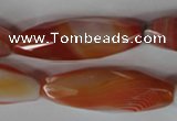 CAG3280 15.5 inches 13*40mm faceted rice red line agate beads