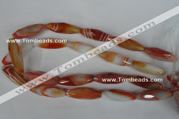 CAG3280 15.5 inches 13*40mm faceted rice red line agate beads