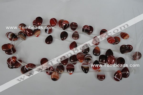 CAG3285 Top-drilled 12*16mm flat teardrop red line agate beads