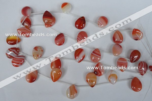 CAG3287 Top-drilled 15*20mm flat teardrop red line agate beads