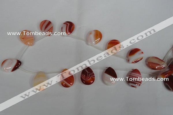 CAG3288 Top-drilled 18*25mm flat teardrop red line agate beads