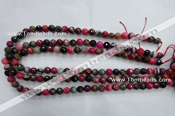 CAG3302 15.5 inches 8mm faceted round colorfull line agate beads