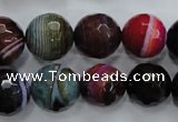 CAG3305 15.5 inches 14mm faceted round colorfull line agate beads