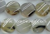 CAG3315 15.5 inches 16mm twisted coin natural grey agate beads