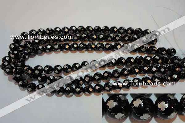 CAG3352 15.5 inches 8mm carved round black agate beads wholesale