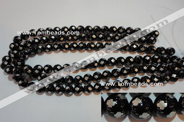 CAG3353 15.5 inches 10mm carved round black agate beads wholesale