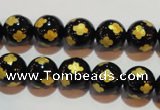 CAG3362 15.5 inches 8mm carved round black agate beads wholesale