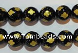 CAG3363 15.5 inches 10mm carved round black agate beads wholesale