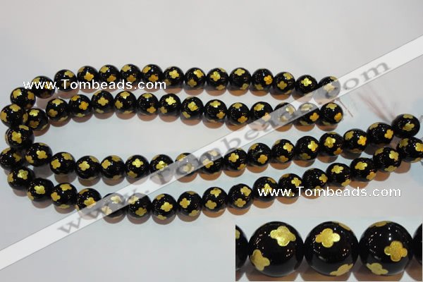 CAG3363 15.5 inches 10mm carved round black agate beads wholesale