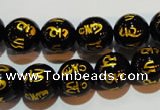 CAG3374 15.5 inches 12mm carved round black agate beads wholesale