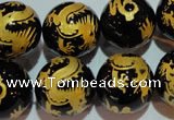 CAG3384 15.5 inches 18mm carved round black agate beads wholesale