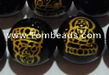 CAG3388 15.5 inches 16mm carved round black agate beads wholesale