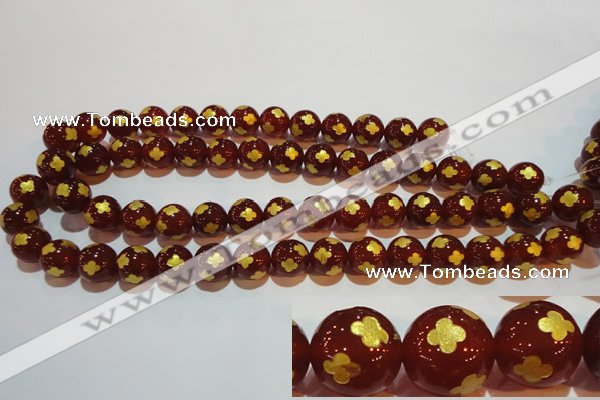 CAG3394 15.5 inches 8mm carved round red agate beads wholesale