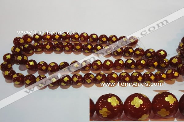 CAG3395 15.5 inches 10mm carved round red agate beads wholesale