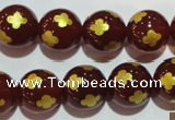 CAG3397 15.5 inches 14mm carved round red agate beads wholesale