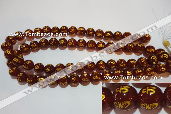 CAG3403 15.5 inches 12mm carved round red agate beads wholesale