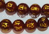 CAG3404 15.5 inches 14mm carved round red agate beads wholesale