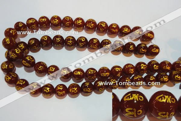 CAG3404 15.5 inches 14mm carved round red agate beads wholesale