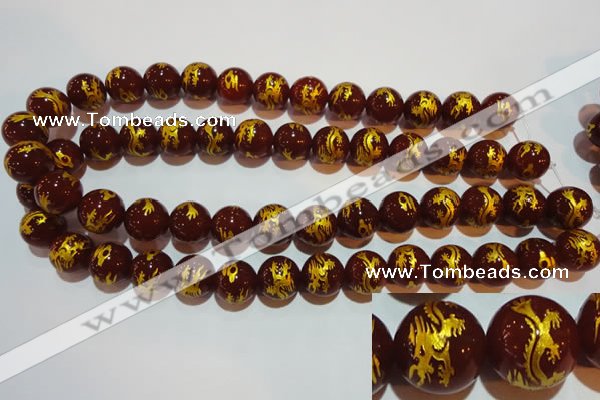 CAG3411 15.5 inches 14mm carved round red agate beads wholesale