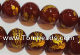 CAG3416 15.5 inches 14mm carved round red agate beads wholesale