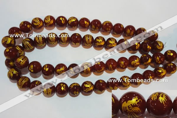 CAG3416 15.5 inches 14mm carved round red agate beads wholesale