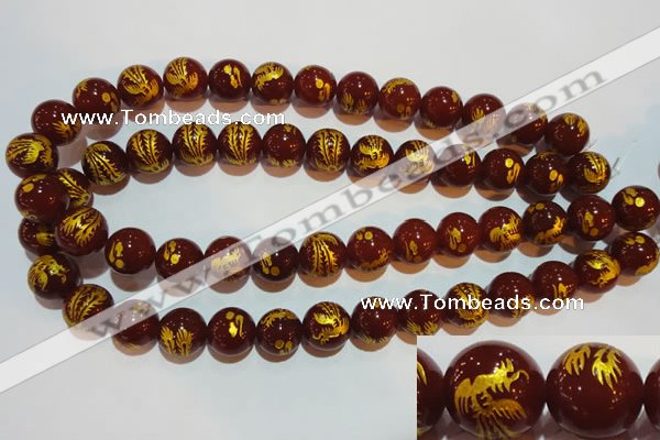 CAG3417 15.5 inches 16mm carved round red agate beads wholesale