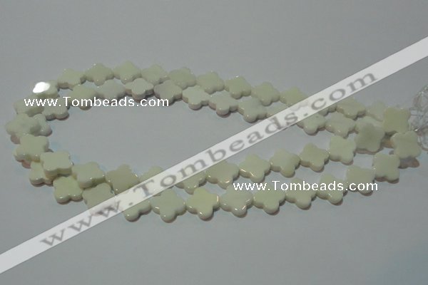 CAG3425 15.5 inches 14*14mm flower white agate gemstone beads